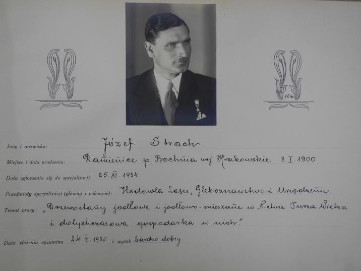 Dokument&#x20;z&#x20;archiwum&#x20;Katedry&#x20;Hodowli&#x20;Lasu&#x20;Uniwersytetu&#x20;Poznańskiego&#x20;ze&#x20;zdjeciem&#x20;nadl&#x2e;&#x20;Józefa&#x20;Stracha